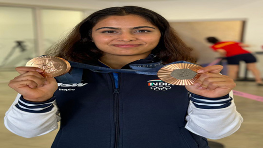 Union Minister Sarbananda Sonowal felicitates Paris Olympics bronze medalist Manu Bhaker