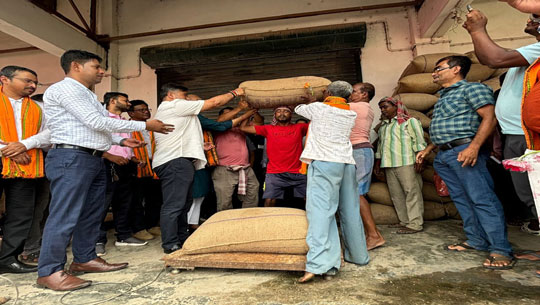 Minister Sushanta Chowdhury attends paddy procurement in Jirania