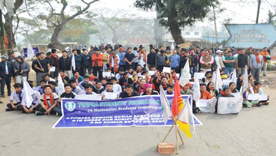 Indigenous students’ body block road, rail routes over Kokborok language script issue