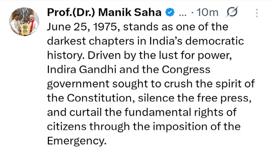 CM Manik Saha Recalls Emergency as a Dark Chapter in India’s Democracy