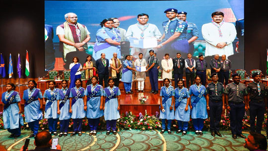 Sports Minister Mansukh Mandaviya presents Rashtrapati Award certificates to Scouts, Guides, Rovers & Rangers