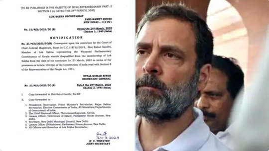 Congress leader Rahul Gandhi disqualified from Lok Sabha membership