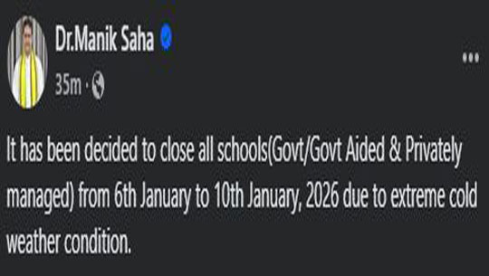 Tripura Schools Closed for Five Days
