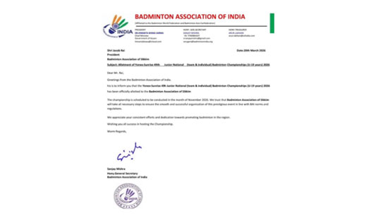 Sikkim to Host 49th Junior National Badminton Championship 2026