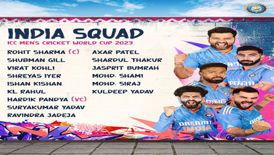 BCCI declares team India squad for ODI World Cup 2023