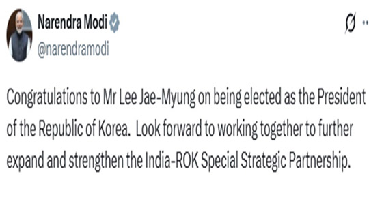 PM Modi congratulates Lee Jae-Myung on being elected as South Korean president