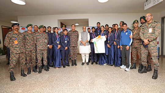 Defence Minister Rajnath Singh Interacts with Indian Army Athletes for Winning 16 Commonwealth Games Medals