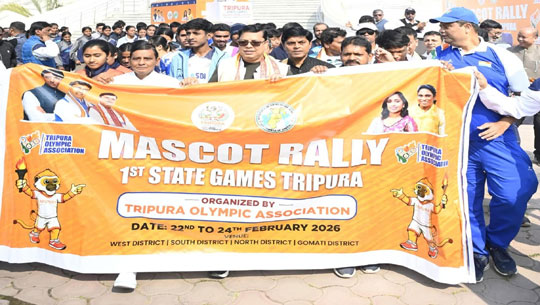 Minister Tinku Roy Flags Off Mascot Rally for First-Ever Tripura State Games 2026