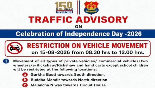 Traffic Restrictions Announced in Agartala for Independence Day Celebrations